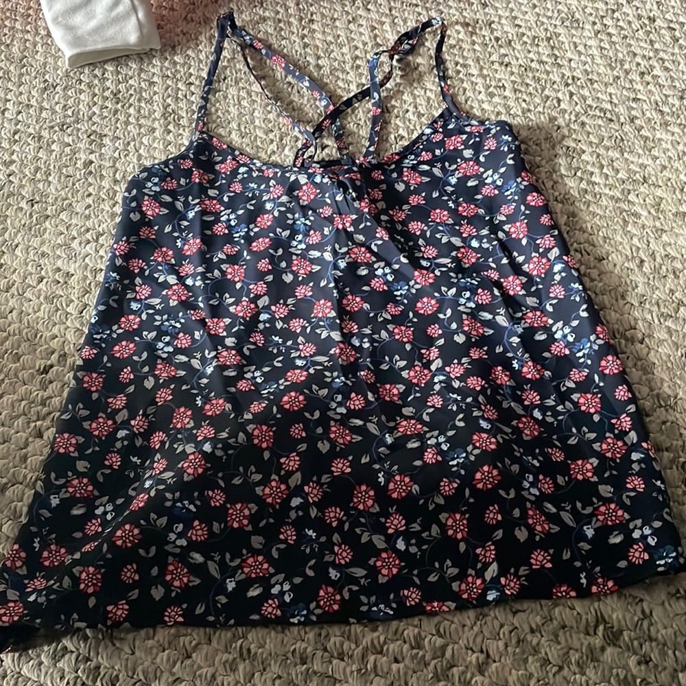 Floral tank top criss cross straps Hollister